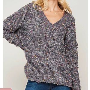 Promesa Size Large/Medium Colorpop Multicolor Popcorn Knit Gray Charcoal Sweater